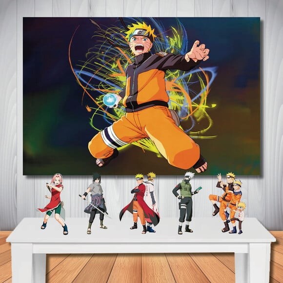 Kit Naruto Painel de Festa 1,50x1,00m e Totem de Mesa