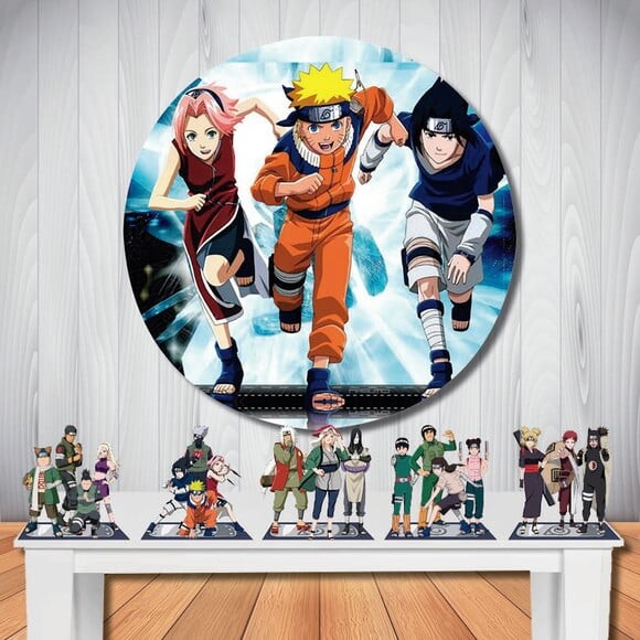 Kit Naruto Painel Redondo de Aniversário e Display de Mesa