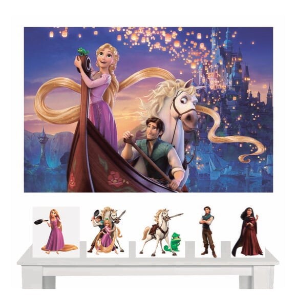 Kit Painel Decoração Rapunzel e Totem de Mesa - 1,50x1,00m