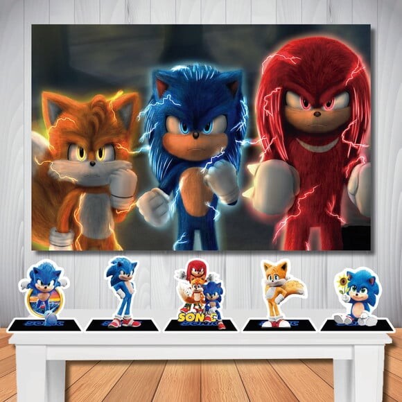 Kit Sonic Filme Painel de Festa 1,5x1,0m e Display de Mesa