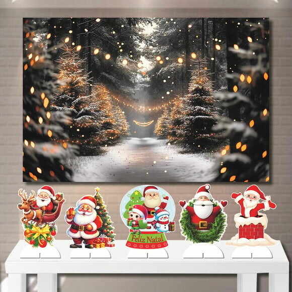 Painel Enfeite Mega 1,5x1,0m e Kit Totem de Mesa Natal