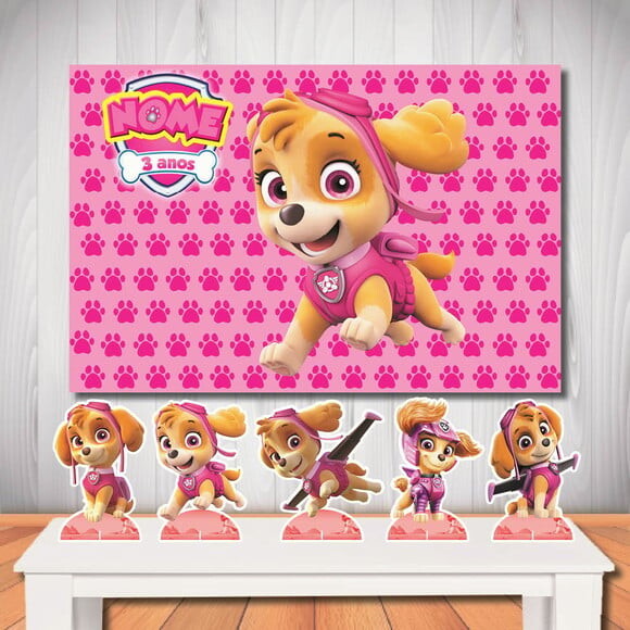 Kit Aniversário Top Painel de Festa + Display Skye Patrulha