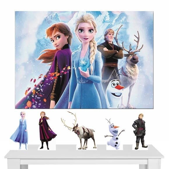 Kit Cenário Festa Frozen 2 - Painel em Lona e 5 Displays