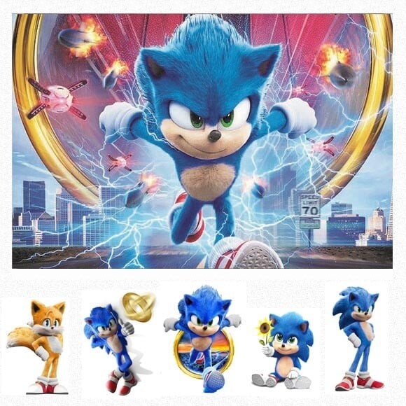 Kit Cenário Festa Sonic Filme - Painel em Lona e 5 Displays