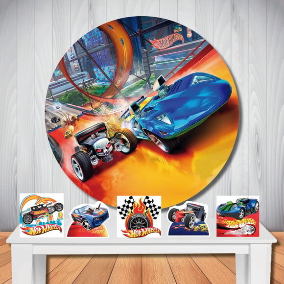 Kit Cenário Hot Wheels Painel Redondo e Display de Mesa