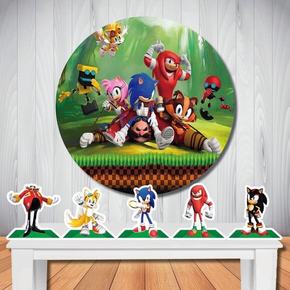 Kit Cenário Sonic Filme Painel Redondo e Display de Mesa