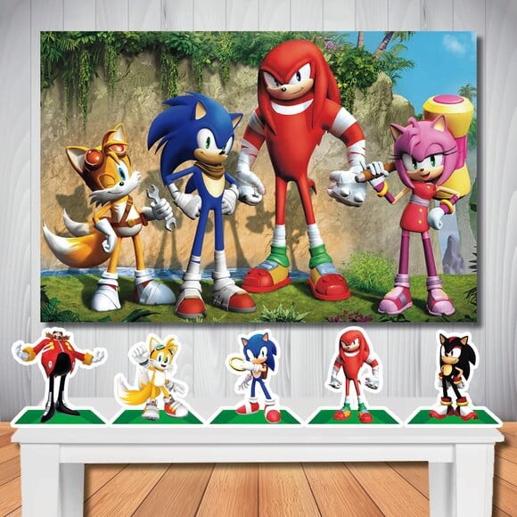 Kit Cenário Sonic Painel de Aniversário e Display de Mesa