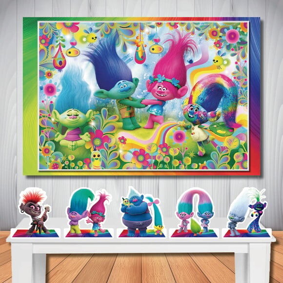 Kit Cenário Trolls Painel de Festa 1,5x1,0 e Display de Mesa