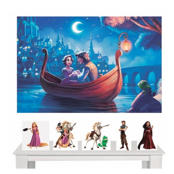 Kit Decoração Display de Mesa e Painel de Festa Rapunzel