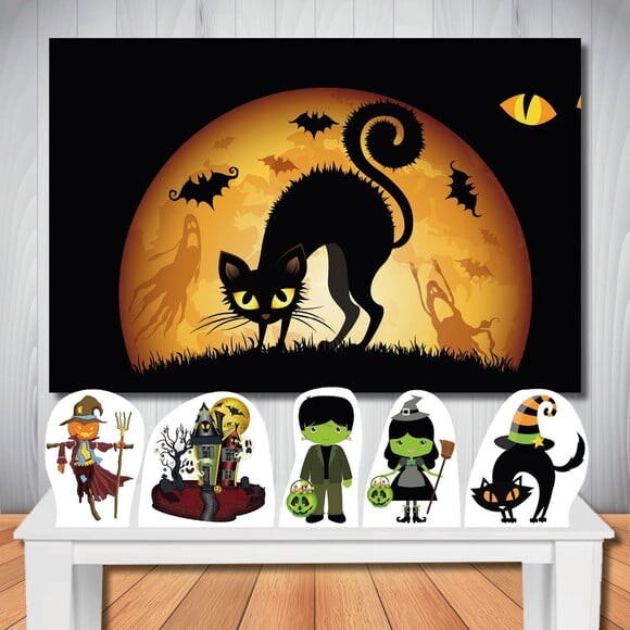 Kit Decoração Halloween Totem de Mesa e Painel de Festa