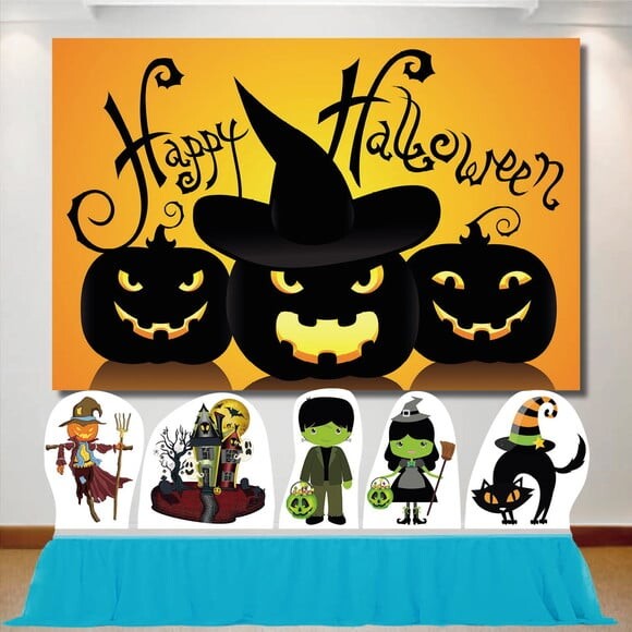 Kit Decoração Halloween Totem de Mesa e Painel de Festa