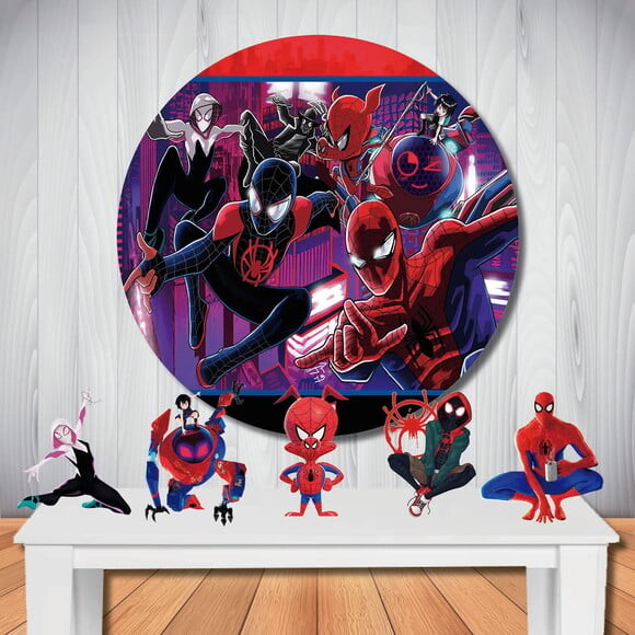 Kit Festa Aranhaverso Painel Redondo e Totem de Mesa