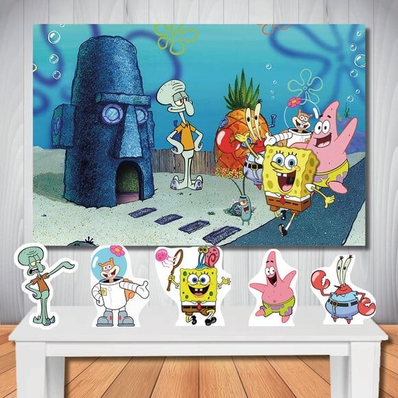 Kit Festa Bob Esponja Painel Infantil e Totem de Mesa