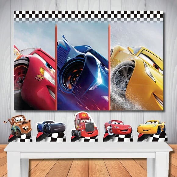 Kit Festa Carros 3 Painel Cenário e Display de Mesa