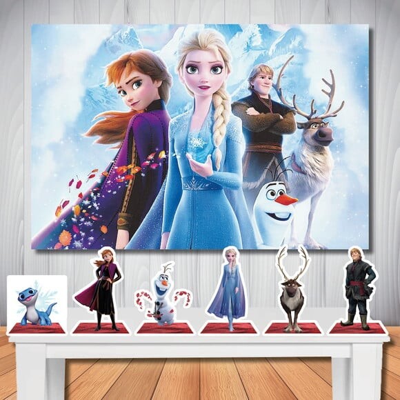 Kit Festa Frozen 2 Painel de Festa 1,5x1,0m e Totem de Mesa
