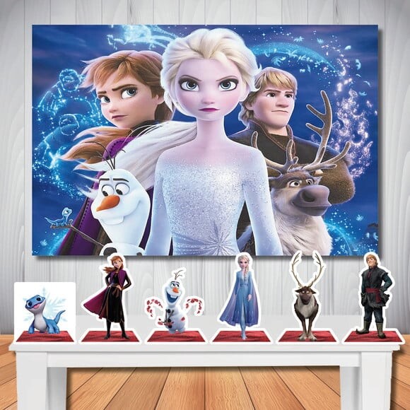 Kit Festa Frozen 2 Painel de Festa 1,5x1,0m e Totem de Mesa