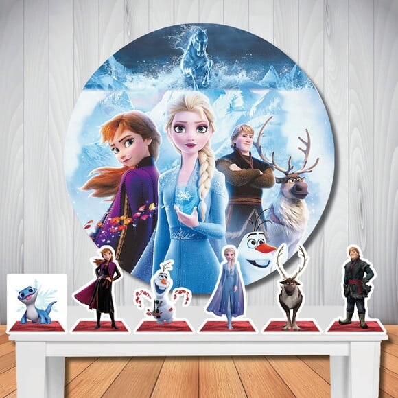 Kit Festa Frozen 2, Painel Redondo e Display de Mesa