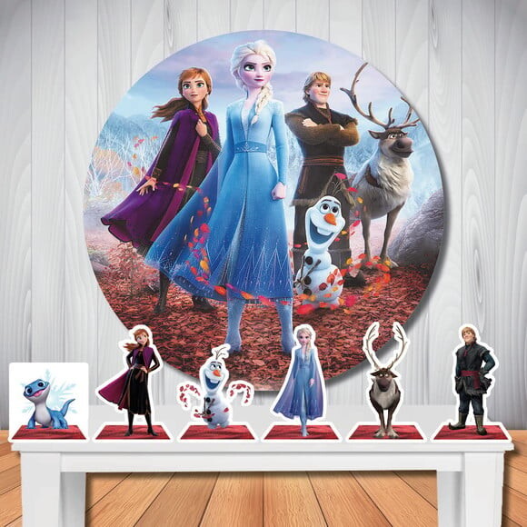 Kit Festa Frozen 2, Painel Redondo e Display de Mesa