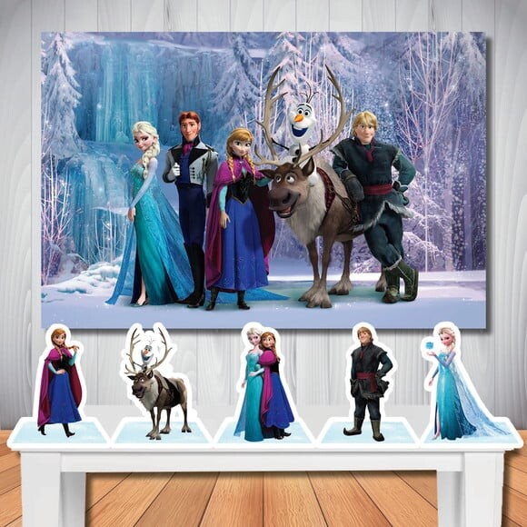 Kit Festa Frozen Painel Infantil 1,50x1,00m e Totem de Mesa