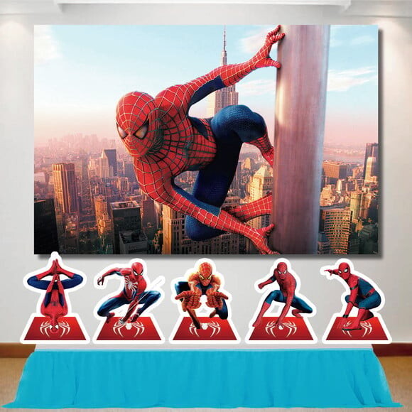 Kit Festa Homem Aranha Painel 1,50x1,00m e Display de Mesa
