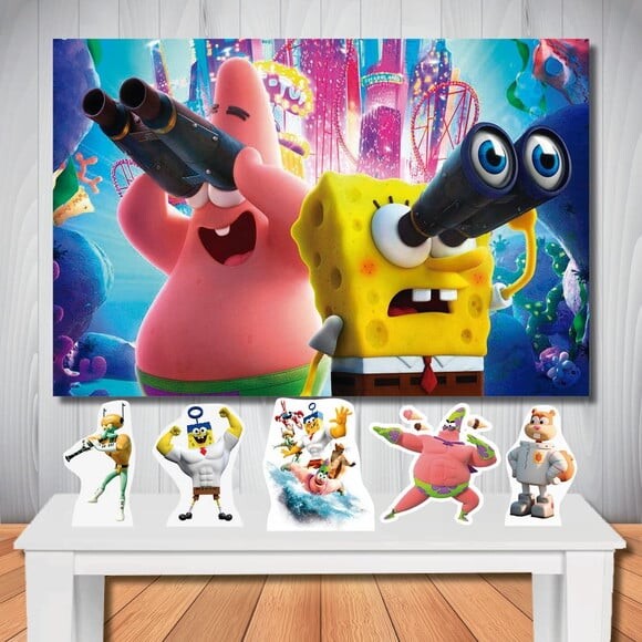 Kit Festa Mega Painel + Display Bob Esponja Filme