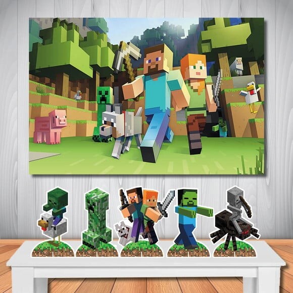 Kit Festa Minecraft Painel de Festa e Display de Mesa