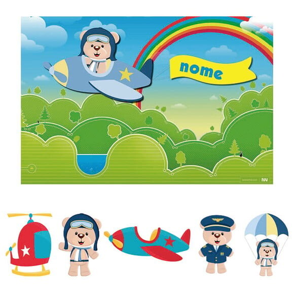 Kit Festa Painel e Display Ursinho o Aviador 1,50x1,00m