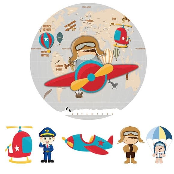 Kit Festa Painel Redondo e Display o Aviador - 1,50x1,50m