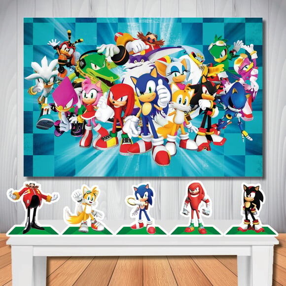 Kit Festa Sonic Painel Decoração 1,50x1,00 e Display de Mesa