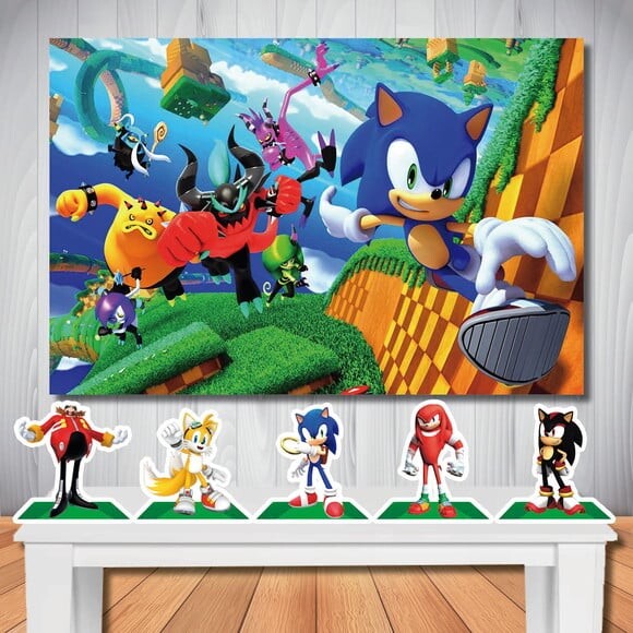 Kit Festa Sonic Painel Decoração 1,50x1,00 e Display de Mesa