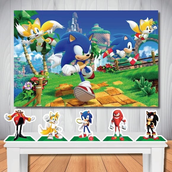 Kit Festa Sonic Painel Decoração 1,50x1,00 e Display de Mesa