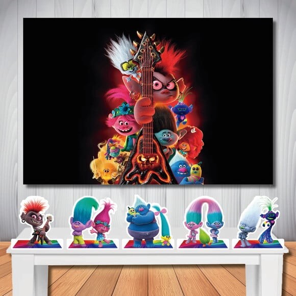 Kit Festa Trolls 2 Painel 1,50x1,00m e Display de Mesa