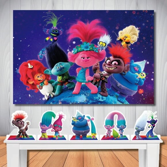 Kit Festa Trolls 2 Painel 1,50x1,00m e Display de Mesa