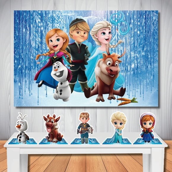 Kit Frozen Baby Painel Infantil 1,5x1,0m e Display de Mesa
