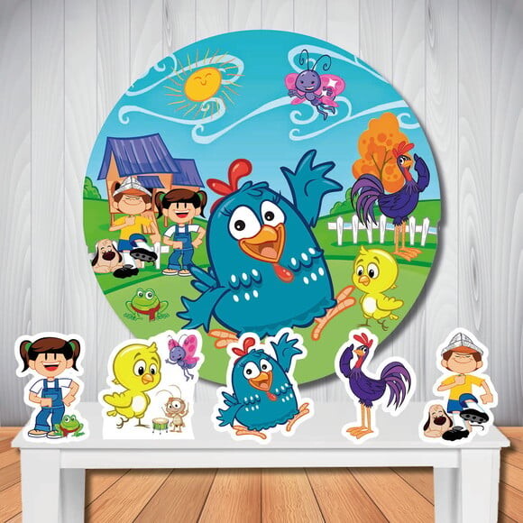 Kit Galinha Pintadinha Painel Redondo 1,50x1,50m e Totem