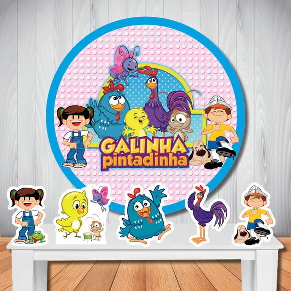 Kit Galinha Pintadinha Painel Redondo 1,50x1,50m e Totem