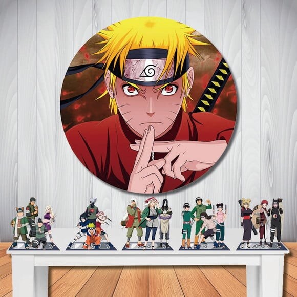 Kit Naruto Painel Redondo de Aniversário e Display de Mesa