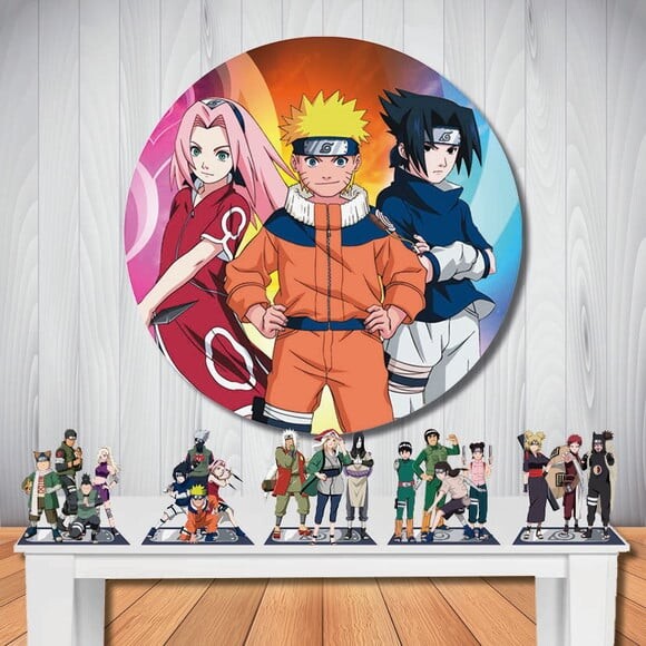 Kit Naruto Painel Redondo de Festa e Display de Mesa