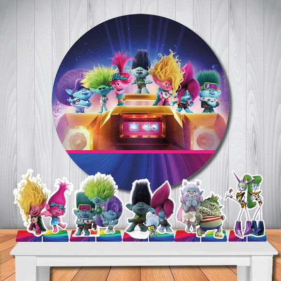 Kit Painel Redondo de Festa 1,5x1,5m e Display Trolls 3