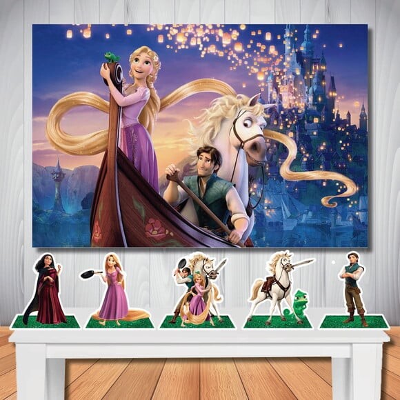 Kit Rapunzel Painel de Aniversário 1,5x1,0 e Display de Mesa