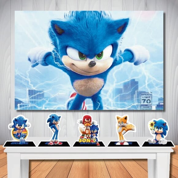 Kit Sonic Filme Painel de Festa 1,5x1,0m e Display de Mesa