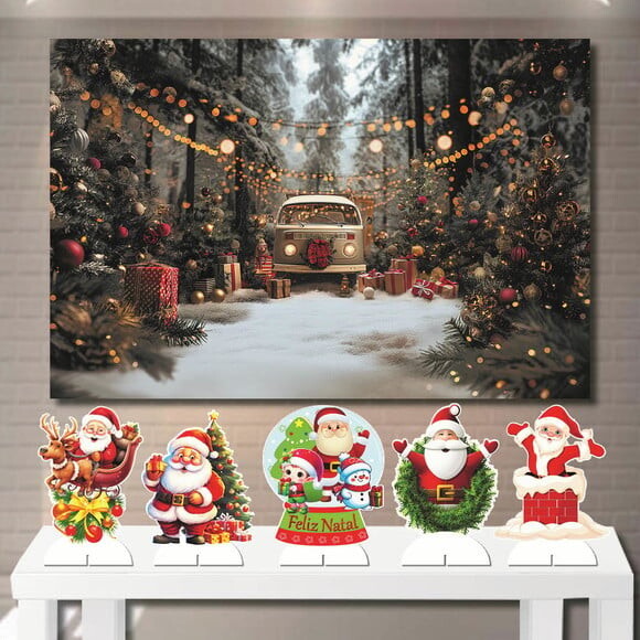 Painel Enfeite Mega 1,5x1,0m e Kit Totem de Mesa Natal