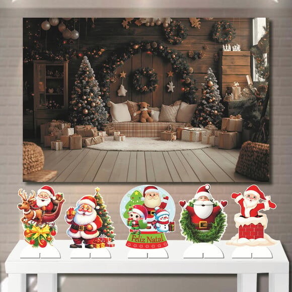 Painel Enfeite Mega 1,5x1,0m e Kit Totem de Mesa Natal