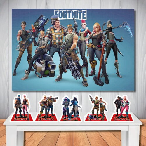 Kit Aniversário Festa Mega Painel + Display de Mesa Fortnite