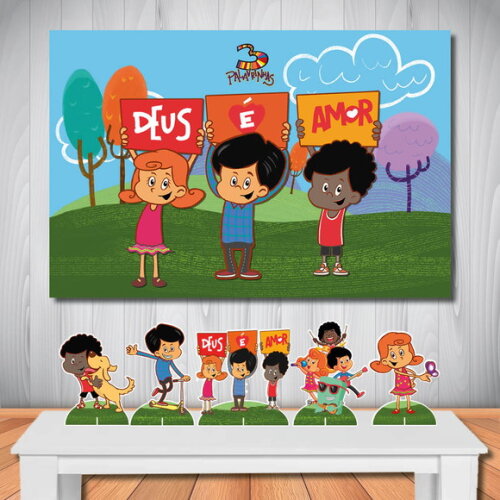 Kit Aniversário Festa Top Painel + Display 3 Palavrinhas