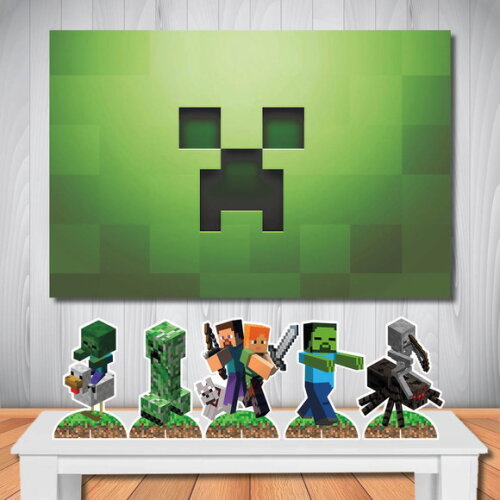 Kit Aniversário Top Painel + Display Minecraft Fundo