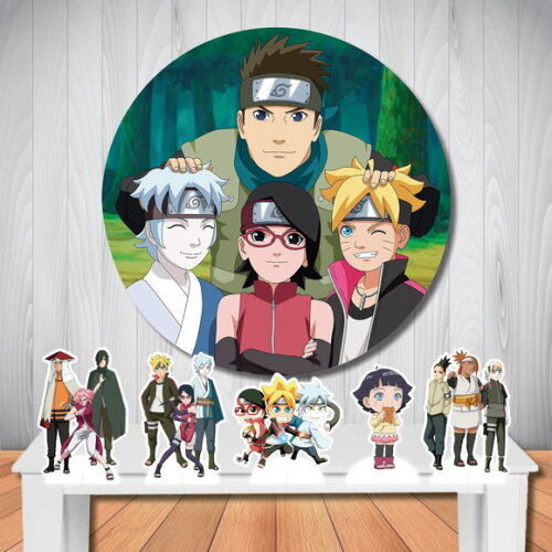 Kit Cenário Boruto Painel Redondo de Festa e Display de Mesa