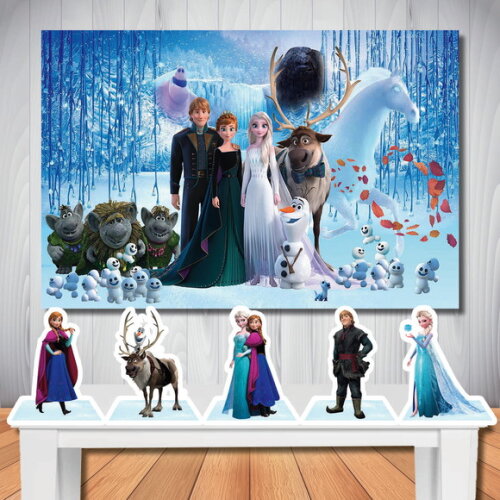 Kit Cenário Festa Frozen Painel 1,50x1,00m e Display de Mesa