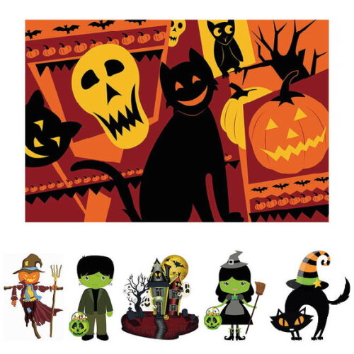 Kit Cenário Festa Halloween - Painel em Lona e 5 Displays