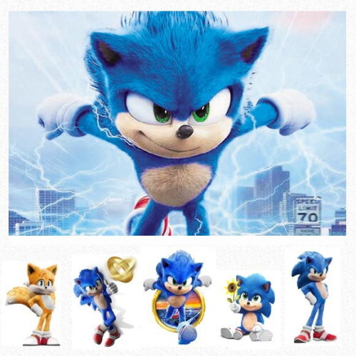 Kit Cenário Festa Sonic Filme - Painel em Lona e 5 Displays